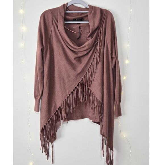 NWOT LOVE TREE Mauve Soft Cozy Fringe Convertible Poncho Cardigan Small - Picture 1 of 13